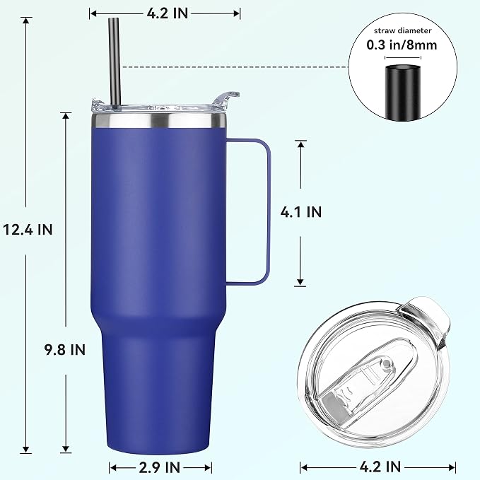 HASLE OUTFITTERS 40 oz Stainless Steel Tumbler with Handle, Vacuum Insulated Tumblers Bulk, Reusable Double Wall Travel Coffee Mug, Durable Powder Coated Water Bottles(Dark Blue, 4) - Image 3