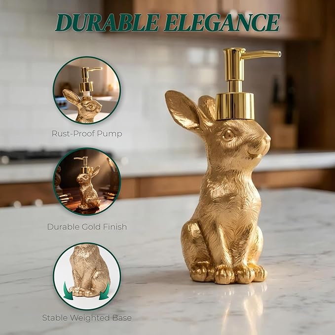 Gold Bunny Soap Dispenser – Vintage Rabbit Hand & Dish Soap Dispenser - Image 3