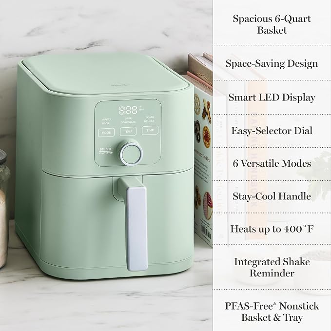 Martha Stewart 6-Quart Air Fryer, 6 Presets, Space Saving, Honeydew Sage - Image 12