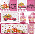 Fanfanwin 10 Pcs Thanksgiving Pumpkin Kitchen Decor Set Pink Kitchen Towels Pot by Fanfanwin