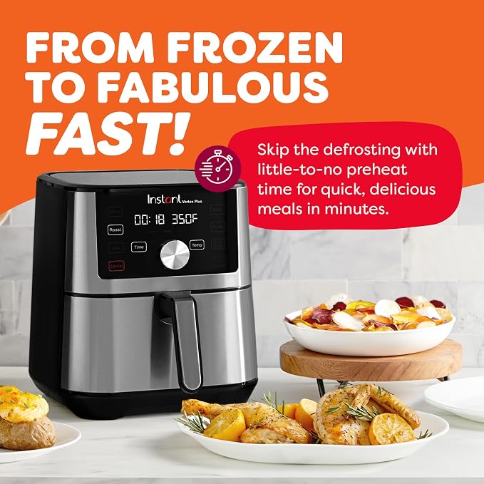 Instant Pot 6QT VORTEX Plus Air Fryer, 6-in-1, Air Fry, Broil, Dehydrate, Crisp, Roast, Reheat, Bake, Dishwasher-Safe Airfryer basket, from the Makers of Instant Pot, Stainless Steel - Image 3