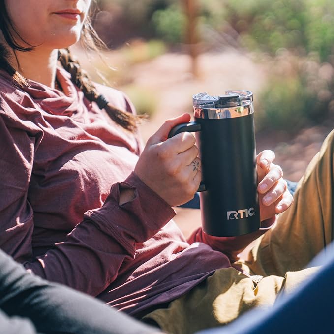 RTIC 16oz Road Trip Travel Mug with Lid and Handle, Ceramic Lined, Insulated, Stainless Steel, Metal, Double Wall Vacuum-Insulation, Portable Coffee, Tea Cup for Hot and Cold Drink, Black - Image 6
