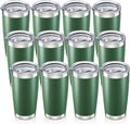 20 oz Tumbler with Lid Stainless Steel Insulated Tumblers Bulk Double Wall Vacuum Cups Powder Coated Travel Mug Keep Drinks Cold and Hot, Dark Green, 12 Pack by Orebigo