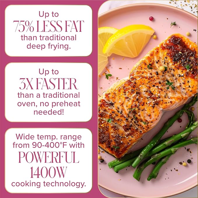 Paris Hilton 6-Quart Air Fryer, Nonstick Basket Made Without PFAS, Touchscreen, 8-in-1 (Fry, Roast, Broil, Bake, Reheat, Keep Warm, Pizza, Dehydrate), Dishwasher Safe Basket and Crisping Tray, White - Image 5