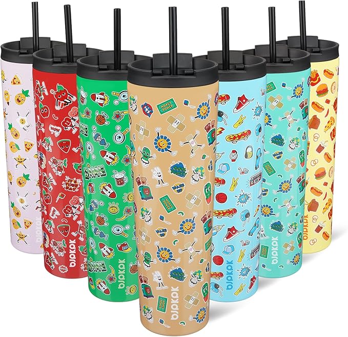 BJPKPK 34oz Skinny Tumbler With lid And Straw Stainless Steel Travel Coffee Mug Insulated Tumblers Cups,Spring Party Brown by BJPKPK