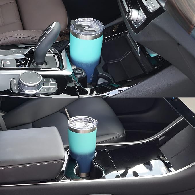WETOWETO 20oz Insulated Stainless Steel Tumbler, Coffee Tumbler with 2 lids and 2 straws, Double Wall Vacuum Travel Coffee Mug, Powder Coated Leak-Proof Tumbler Cup (Green-Blue Gradient,1 Pack) - Image 6