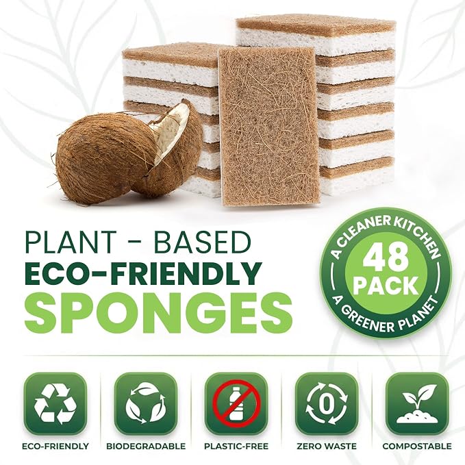 Metflavor 48 Pack Natural Kitchen Sponges, Biodegradable Non-Scratch Cellulose - Image 2