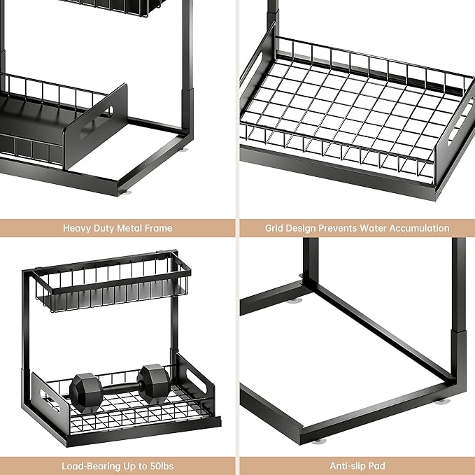 VUSIGN Under Sink Organizers Storage, 2 Tier Under Cabinet Organizer Shelf - Image 7