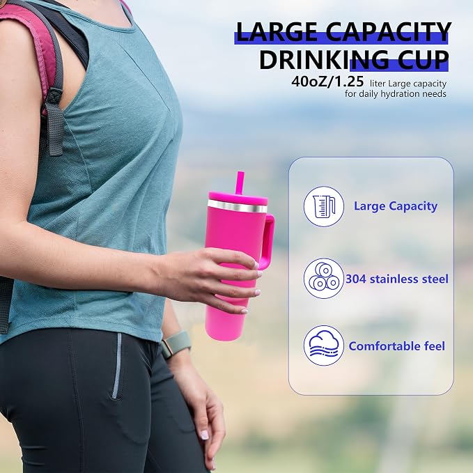 40-OZ Insulated Water Bottle,Insulated Stainless Steel Tumbler,Reusable Cold Drink Thermos,BPA-Free, Double-Wall Stainless Steel Water Bottle (Rose Red, 40, Fluid Ounces) - Image 4