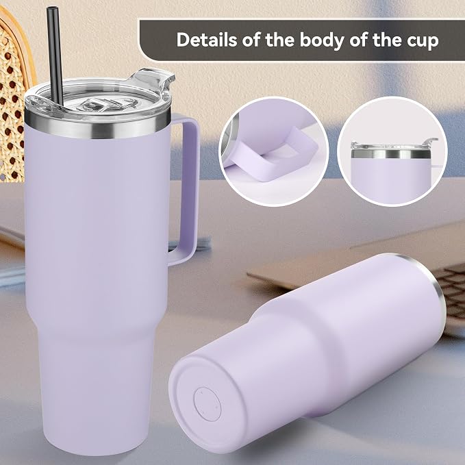 HASLE OUTFITTERS 40 oz Stainless Steel Tumbler with Handle, Vacuum Insulated Tumblers Bulk, Reusable Double Wall Travel Coffee Mug, Durable Powder Coated Water Bottle(Purple, 8) - Image 5