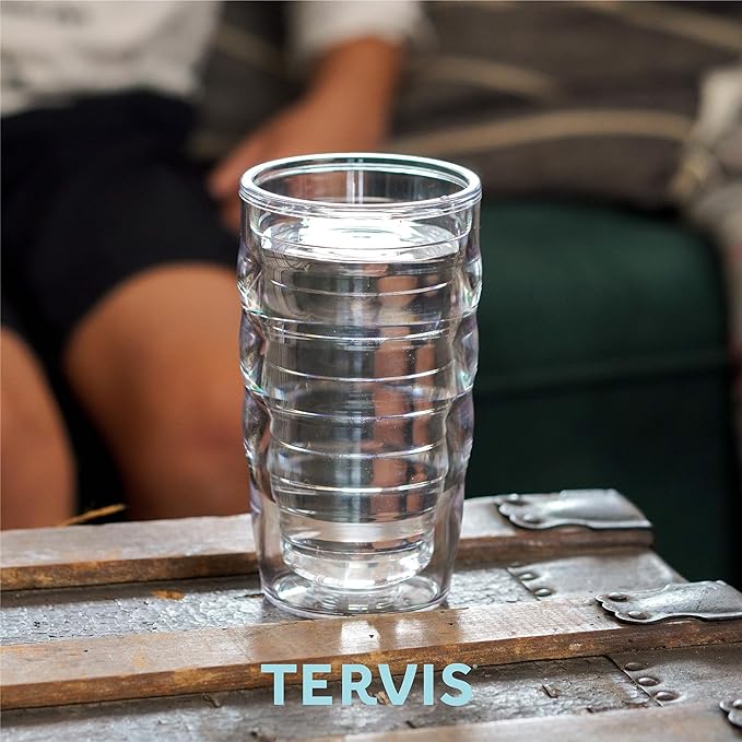 Tervis Clear & Colorful Lidded Made in USA Double Walled Insulated Tumbler Travel Cup Keeps Drinks Cold & Hot, 10oz Wavy, Frosted Lid - Image 6