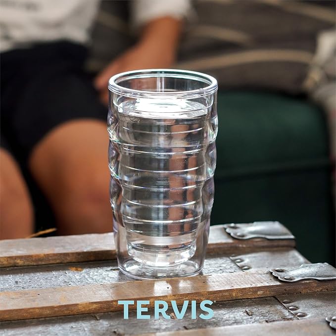 Tervis Clear & Colorful Lidded Made in USA Double Walled Insulated Tumbler Travel Cup Keeps Drinks Cold & Hot, 10oz Wavy, Orange Lid - Image 6