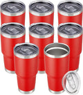 30 oz Tumbler with Lid Stainless Steel Tumblers Bulk Vacuum Insulated Cup Reusable Powder Coated Travel Mug Double Wall Leak Proof Cups Keep Cold Drinks for 12 Hours Red, Set of 8 by CoolYoleb