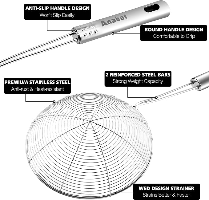 Anaeat 4.5" Stainless Steel Spider Skimmer, Professional Kitchen Pasta Strainer - Image 5