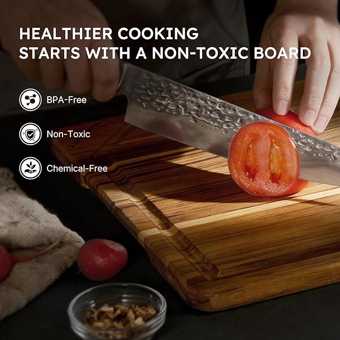 Teak Wood Cutting Board for Kitchen 13inch Charcuterie Board Serving Heavy Duty - Image 7