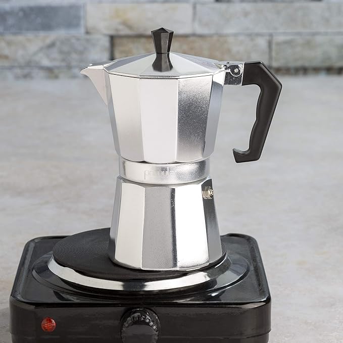 Primula Classic Stovetop Espresso and Coffee Maker, Moka Pot for Italian and Cuban Café Brewing, Greca Coffee Maker, Cafeteras, 9 Espresso Cups, Silver - Image 4