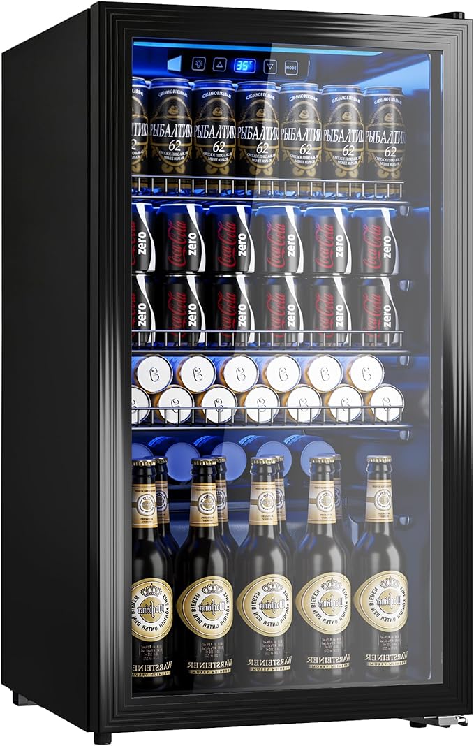 130 Can Beverage Refrigerator, 3.2 Cu.Ft Mini Fridge Beverage Cooler | Glass Door, 35–65°F Digital Temperature Display, Adjustable Shelves, Beverage Fridge for Soda, Beer & Wine by Manastin