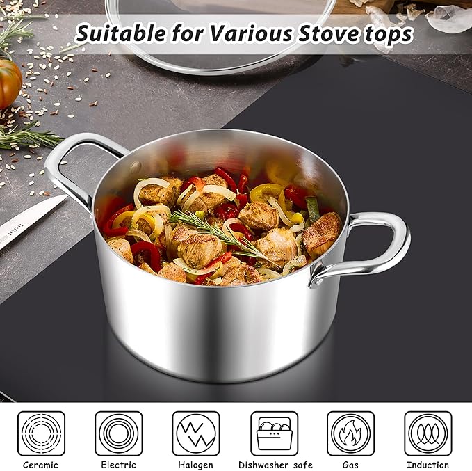 E-far 4 Quart Stock Pot, Tri-Ply Stainless Steel Cooking Pot - Image 5