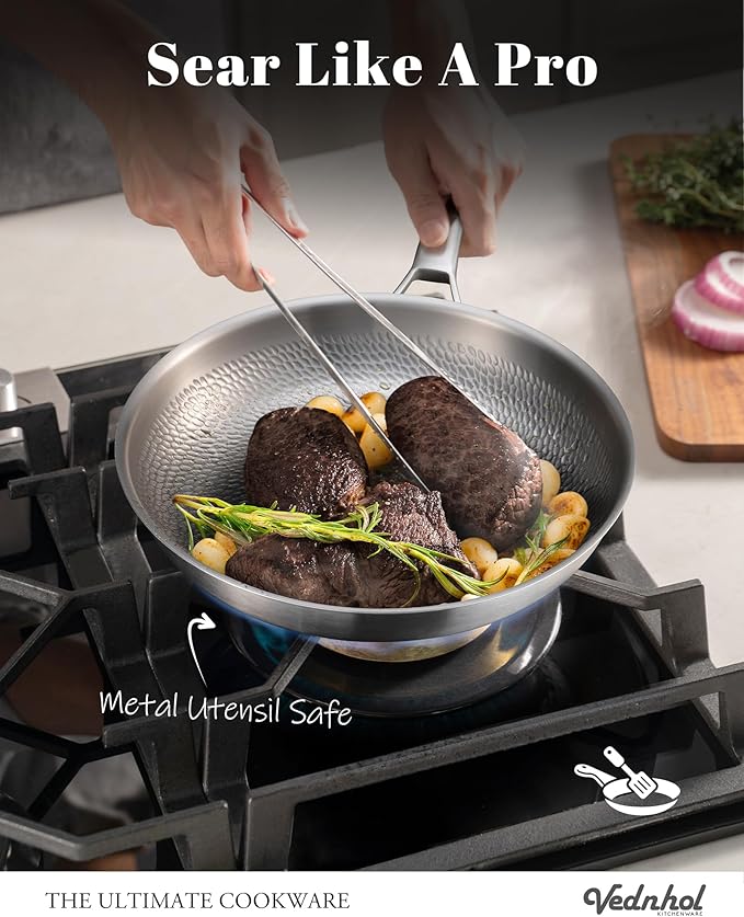 Titanium Pans set, 8+10+12Inch Pure Titanium Hammered Pro - Image 5