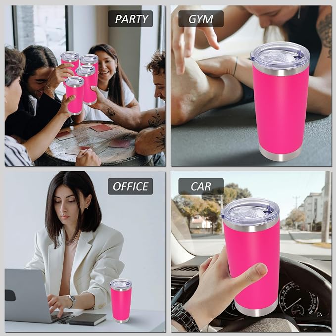 AIANJI 20oz Tumbler Bulk Stainless Steel Tumblers with Lid Vacuum Insulated Double Wall Travel Coffee Mug Powder Coated Tumbler Cup for Hot and Cold Drinks(Hot Pink, 1 pack) - Image 6