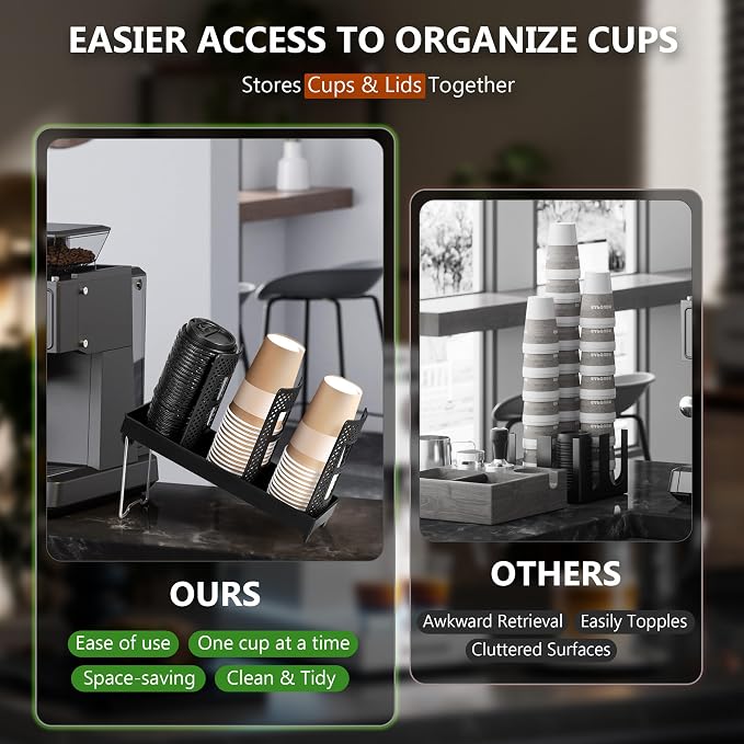 6-Slot Paper Cup and Lid Holder, Disposable Coffee Cup Dispenser, Upright Paper - Image 4