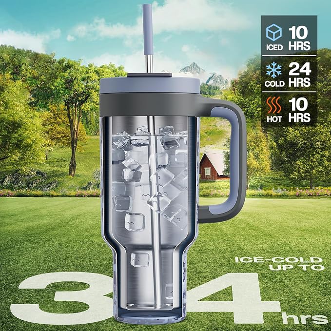 40 oz Camo Tumbler with Handle, 2-in-1 Straw and Sip Lid, Leakproof, Dishwasher Safe, Insulated Stainless Steel Travel Coffee Mug, Keeps Cold for 34 Hours, Fits in Car Cup Holder (Navy Digital) - Image 2