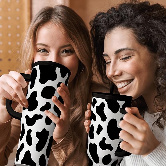 SANDJEST Cow Tumbler with Handle 40oz, Cow Print Cup Stainless Steel Tumblers Coffee Travel Cups with Slider Lid, Cow Gifts for Women Birthday Christmas Mothers Day - Image 7