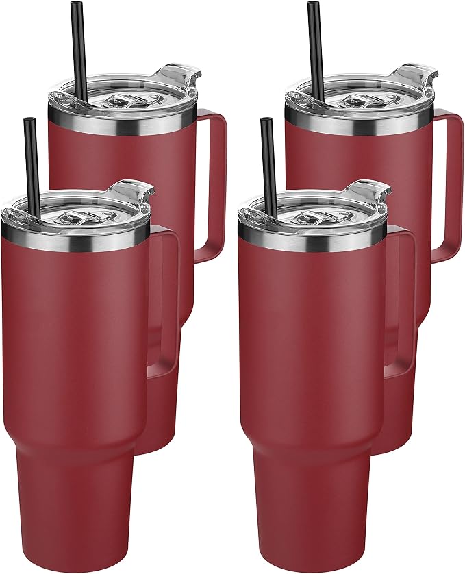 HASLE OUTFITTERS 40 oz Stainless Steel Tumbler with Handle, Vacuum Insulated Tumblers Bulk, Reusable Double Wall Travel Coffee Mug, Durable Powder Coated Water Bottles(Wine Red, 4) by HASLEOUTFITTERS