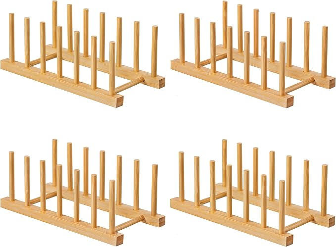 HBlife 4pcs Bamboo Dish Plate Bowl Cup Book Pot Lid Cutting Board Drying Rack by HBlife