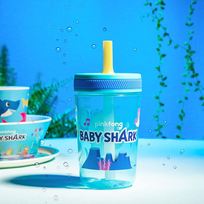 Zak Designs 15oz Baby Shark Kelso Tumbler Set, Leak-Proof Screw-On Lid with Straw Made of Durable Plastic and Silicone, Perfect Bundle for Kids (2pcs Set) - Image 9