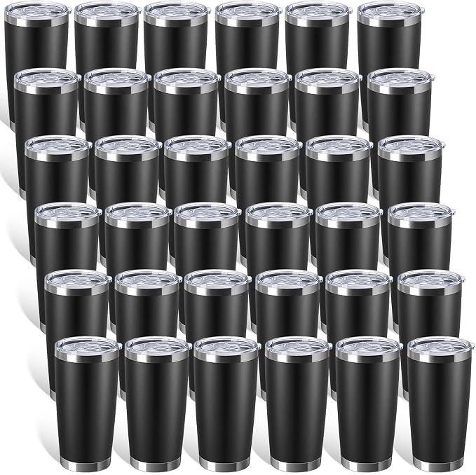 Sieral 36 Pack Stainless Steel Tumblers Bulk with Lids Double Wall Vacuum Insulated Coffee Cups Blank leakproof Powder Coated Tumblers for Engraving Wedding Graduation Party Favors(20 oz,Black) by Sieral