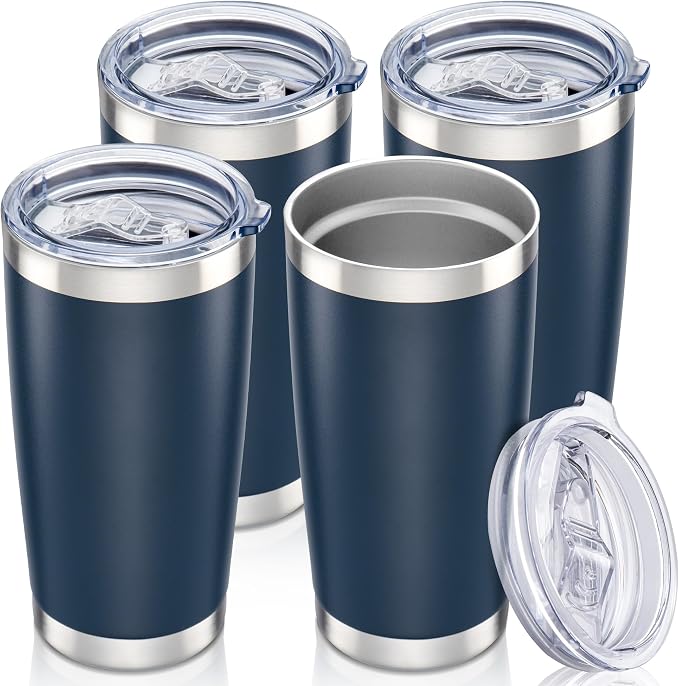 20 oz Tumbler with Lid Stainless Steel Insulated Tumblers Bulk Double Wall Vacuum Cups Powder Coated Travel Mug Keep Drinks Cold and Hot, Navy, 4 Pack by Orebigo