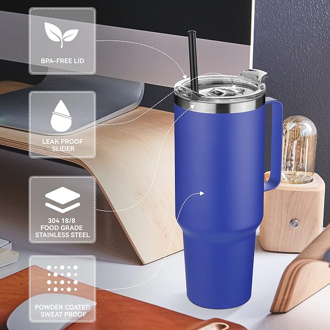 HASLE OUTFITTERS 40 oz Stainless Steel Tumbler with Handle, Vacuum Insulated Tumblers Bulk, Reusable Double Wall Travel Coffee Mug, Durable Powder Coated Water Bottles(Dark Blue, 4) - Image 4