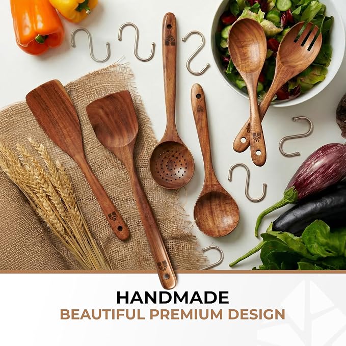 Wooden Spoons for Cooking – 6 Pcs Premium Teak Wooden Utensil Set - Image 7