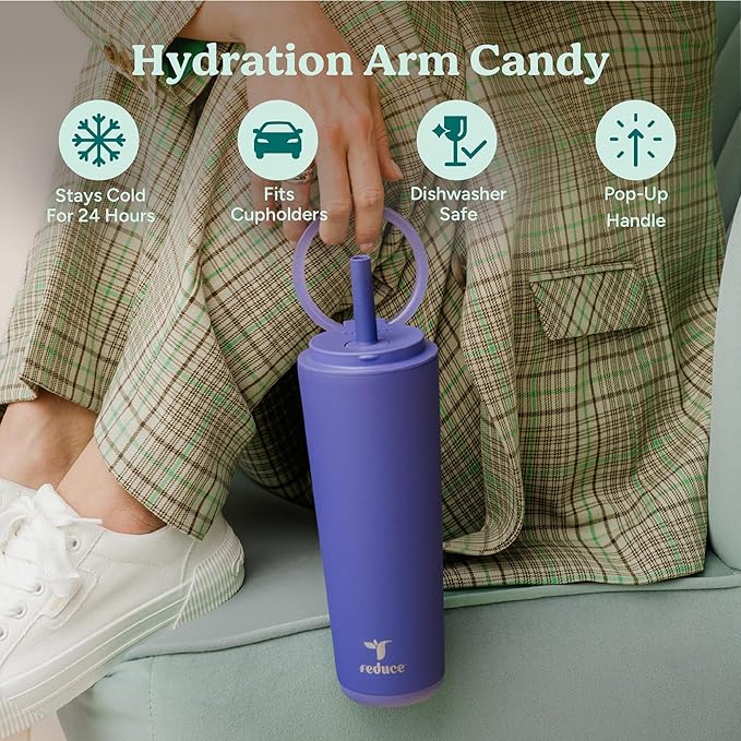 REDUCE Halo 24 oz Stainless Steel Vacuum Insulated Tumbler - Spill Proof Travel Mug with Flip Handle Lid - Keeps Drinks Cold for 32 Hrs - Dishwasher Safe - Cupholder Friendly - Future Dusk - Image 3