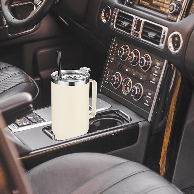 HASLE OUTFITTERS 40 oz Stainless Steel Tumbler with Handle, Vacuum Insulated Tumblers Bulk, Reusable Double Wall Travel Coffee Mug, Durable Powder Coated Water Bottle(Beige, 4) - Image 4