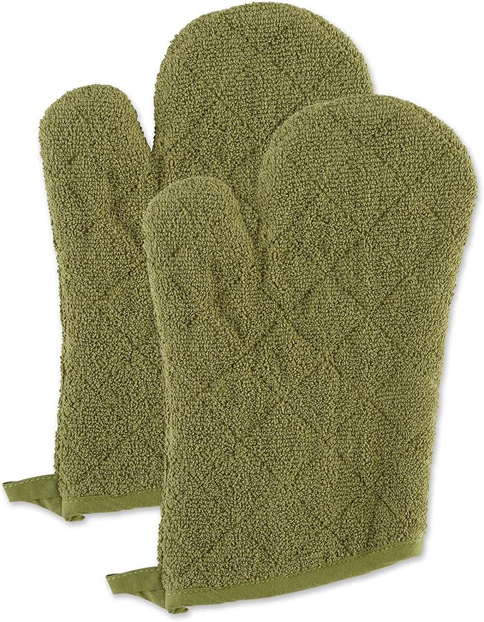 DII Basic Terry Collection 100% Cotton Quilted, Oven Mitt, Antique Green by DII