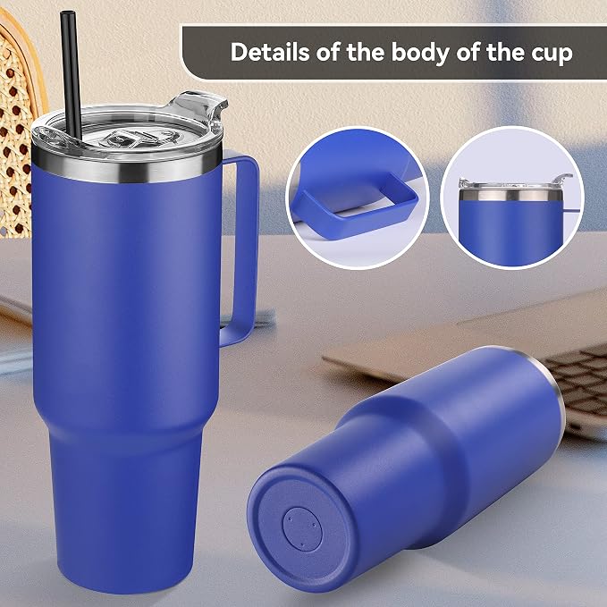 HASLE OUTFITTERS 40 oz Stainless Steel Tumbler with Handle, Vacuum Insulated Tumblers Bulk, Reusable Double Wall Travel Coffee Mug, Durable Powder Coated Water Bottles(Dark Blue, 4) - Image 5