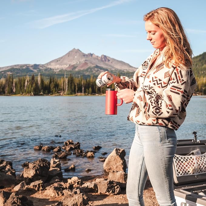 RTIC 16oz Road Trip Travel Mug with Lid and Handle, Ceramic Lined, Insulated, Stainless Steel, Metal, Double Wall Vacuum-Insulation, Portable Coffee, Tea Cup for Hot and Cold Drink, Flag Red - Image 7