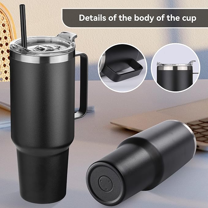 HASLE OUTFITTERS 40 oz Stainless Steel Tumbler with Handle, Vacuum Insulated Tumblers Bulk, Reusable Double Wall Travel Coffee Mug, Durable Powder Coated Water Bottle(Black, 1) - Image 5