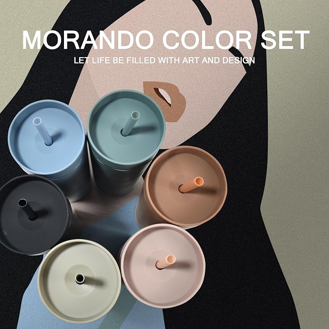 sweet grain Multicolor Skinny Tumblers with Lids and Straws(6 Pack) - 16oz Matte Pastel Colored Skinny Acrylic Tumblers, Double Wall Plastic Tall Skinny Tumblers Bulk for Cold Hot Drinks - Morandi - Image 2
