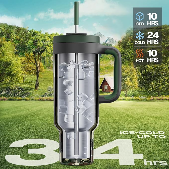 50 oz Camo Tumbler with Handle, 2-in-1 Straw and Sip Lid, Leakproof, Dishwasher Safe, Insulated Stainless Steel Travel Coffee Mug, Keeps Cold for 34 Hours, Fits in Car Cupholder (Woodland Flag) - Image 2