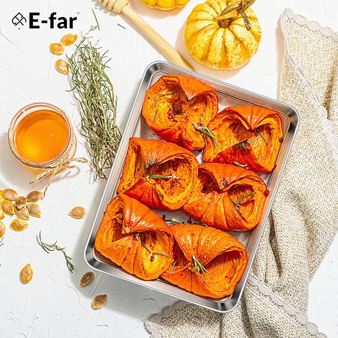 E-far 2 Packs Toaster Oven Trays, 9.4”x7.3” Stainless Steel Small Baking Cookie - Image 7