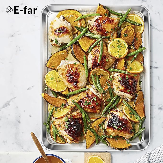 E-far Baking Sheets Set of 3, 16” x12” x 1” Stainless Steel Cookie Sheets Pans - Image 7