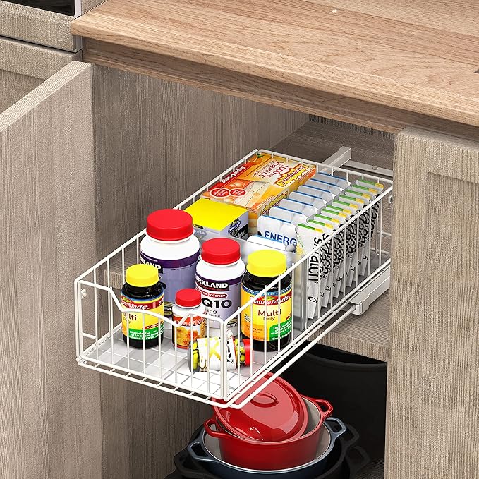 Simple Houseware Pull-Out Cabinet Sliding Basket Organizer, 17.2" D x 9.7" W x - Image 8